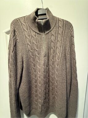 Reiss Men's Cable Knit Half-Zip Sweater - Taupe